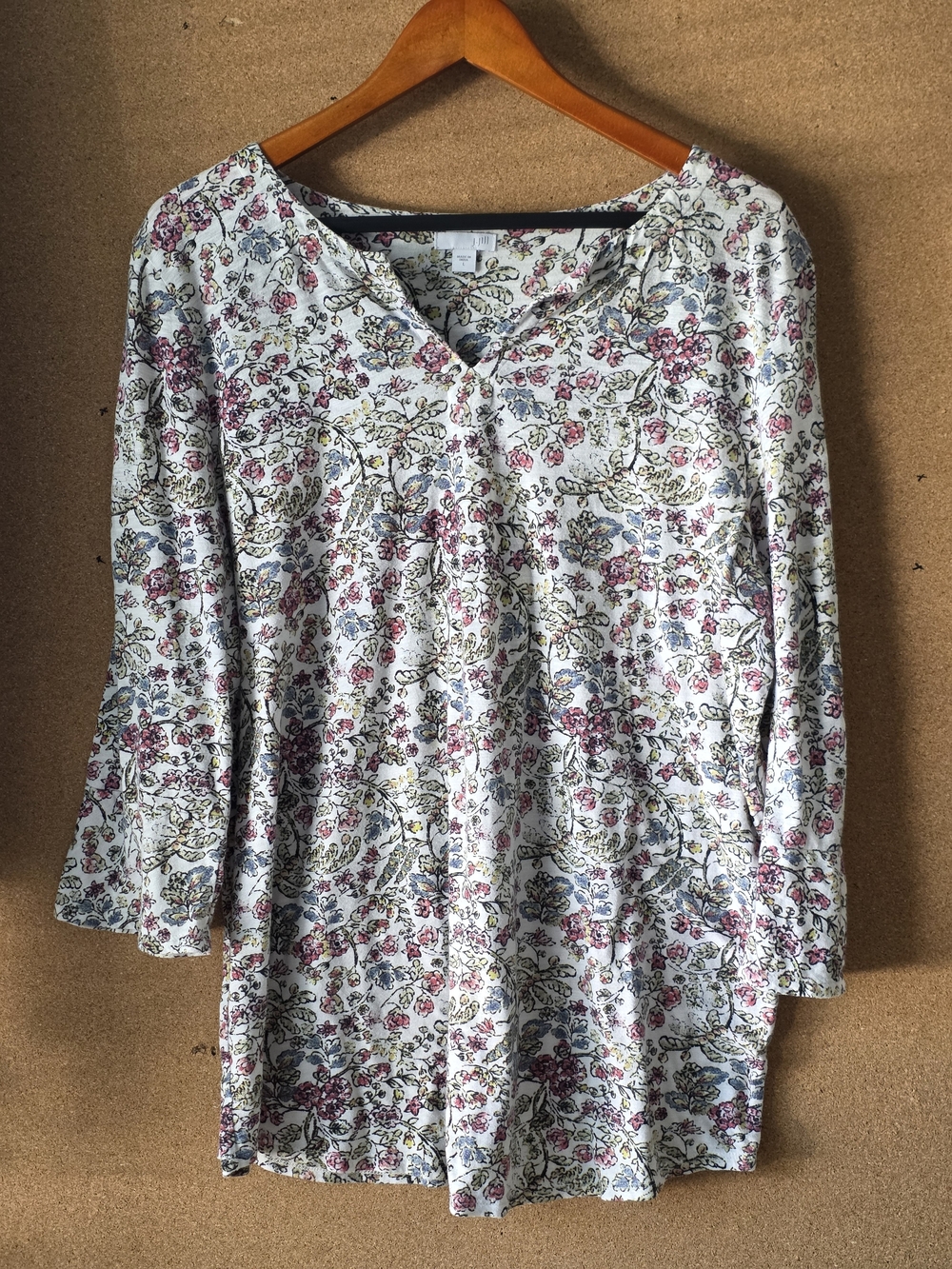 J. Jill Floral Top Large L White Pink Blue 3/4 Sleeve Cotton Modal Knit Tunic